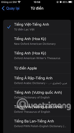 تعليمات استخدام القاموس الإنجليزي الفيتنامي على iPhone
