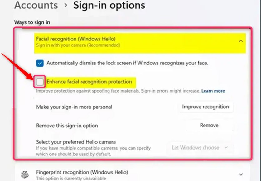 Инструкции по включению защиты от подмены лица Windows 11 Инструкции по включению защиты от подмены лица Windows 11