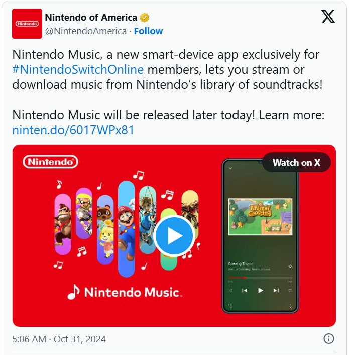 Nintendo запускает музыкальное приложение, синтезирующее мелодии, появившиеся за 40 лет разработки игр компании