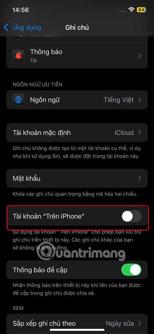 Инструкции по изменению учетной записи по умолчанию в Apple Note
