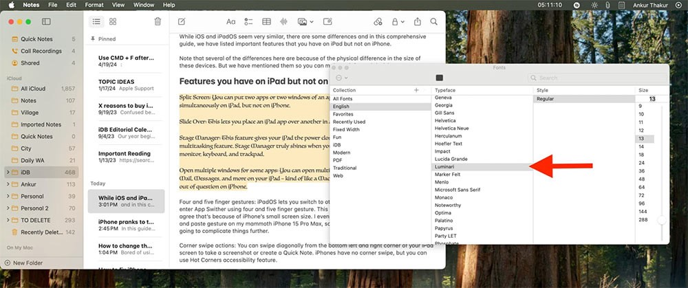 So verwenden Sie verschiedene Schriftarten in Apple Notes