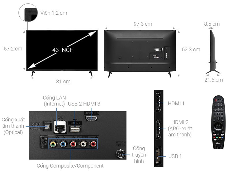 Quais são os tamanhos das TVs de 32, 40, 43 e 55 polegadas... da Sony, Samsung e LG?