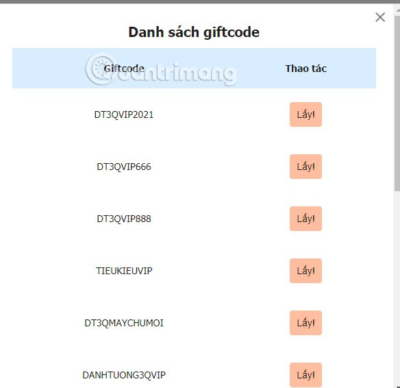 Code Danh Tuong 3Q, enter code DT3Q April 25, 2025