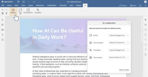 Unlock the power of AI in ONLYOFFICE