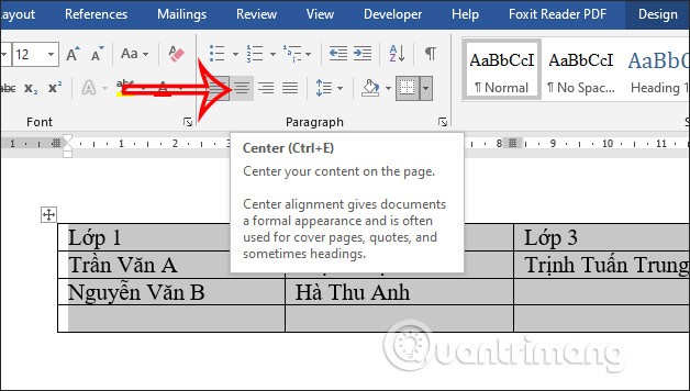 Formas de centrar celdas en una tabla en Word