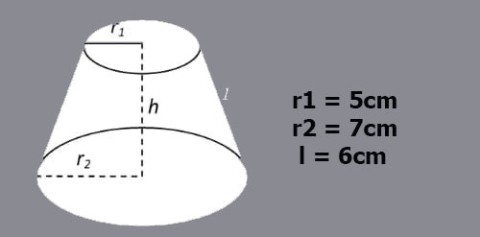 صيغة حساب المساحة الجانبية للمخروط المقطوع، المساحة الكلية للمخروط المقطوع، حجم المخروط المقطوع