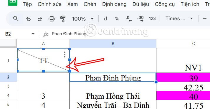 تعليمات لشطب الخلايا في جداول بيانات Google