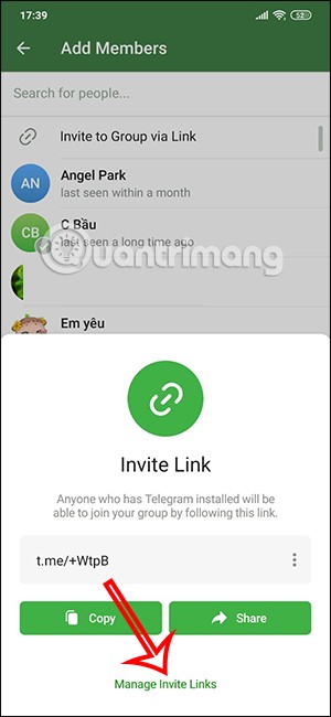 Instructions for getting group link on Telegram