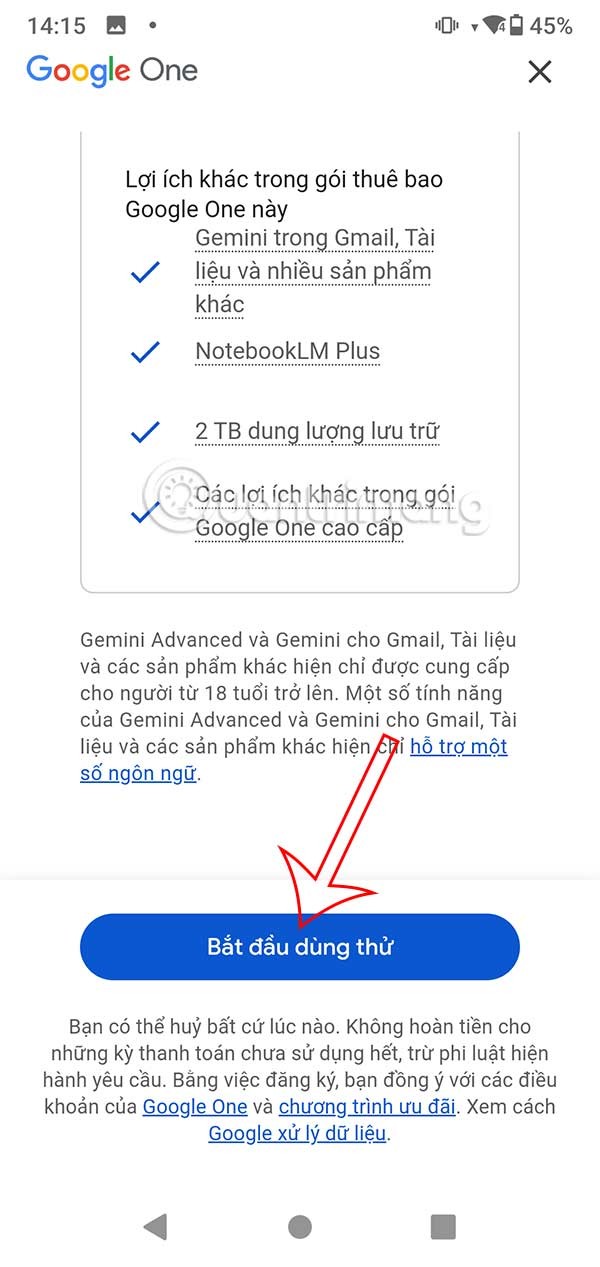 Instructions pour vous inscrire gratuitement à Google One AI Premium pendant 1 mois