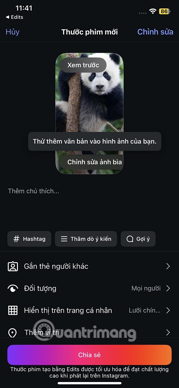Instrucciones para usar la aplicación Edits para crear videos de Instagram