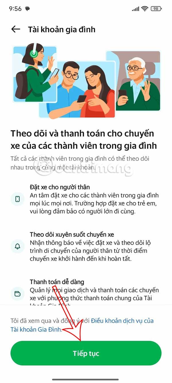 Instruções para criar uma conta familiar no Grab