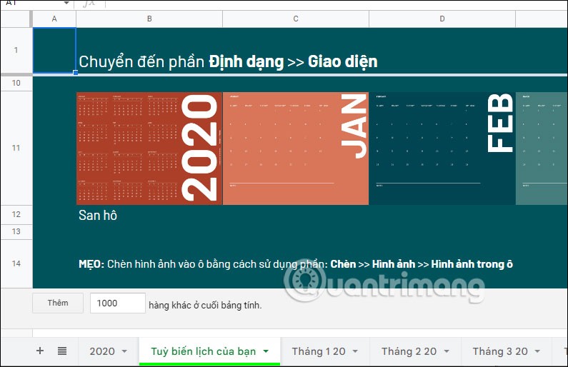วิธีการสร้างปฏิทินใน Google Sheets