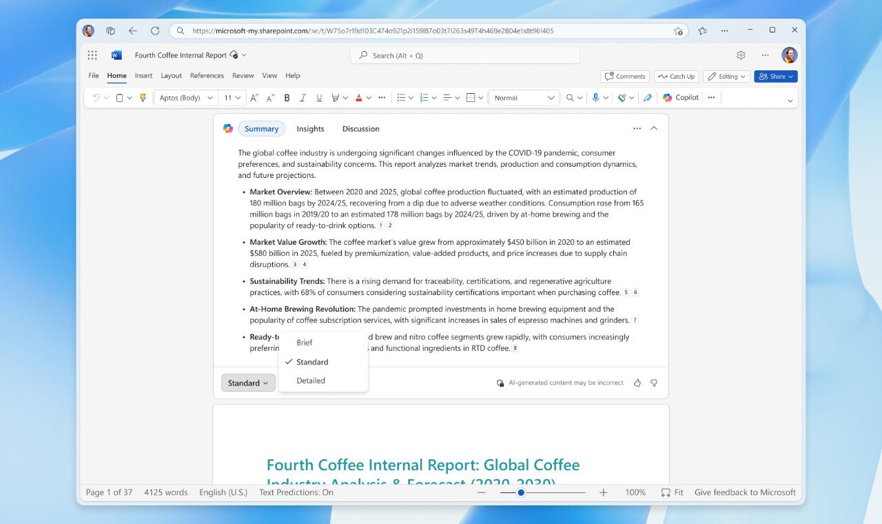 Word теперь поддерживает реферирование очень длинных документов