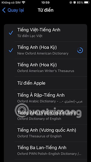 تعليمات استخدام القاموس الإنجليزي الفيتنامي على iPhone