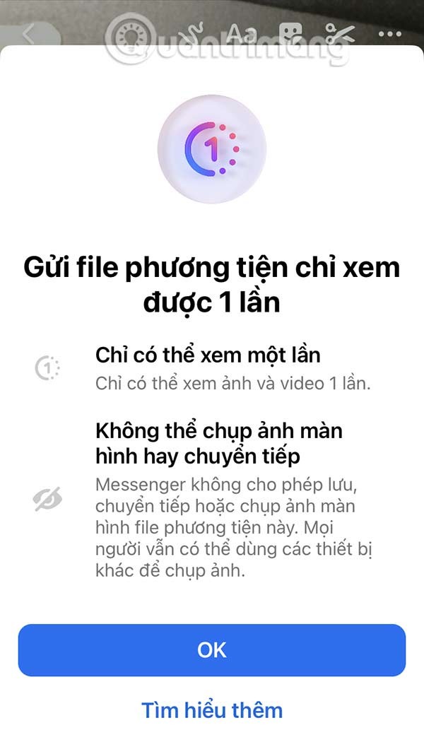 Инструкции по отправке фотографий, которые можно просмотреть только один раз в Messenger