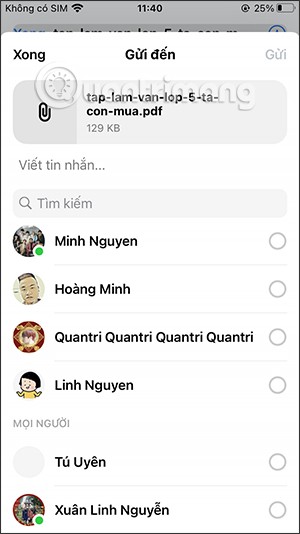 Instructions pour envoyer des fichiers sur Messenger sur téléphone et ordinateur