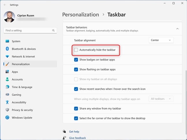 كيفية إخفاء/إظهار شريط المهام على نظام التشغيل Windows 11