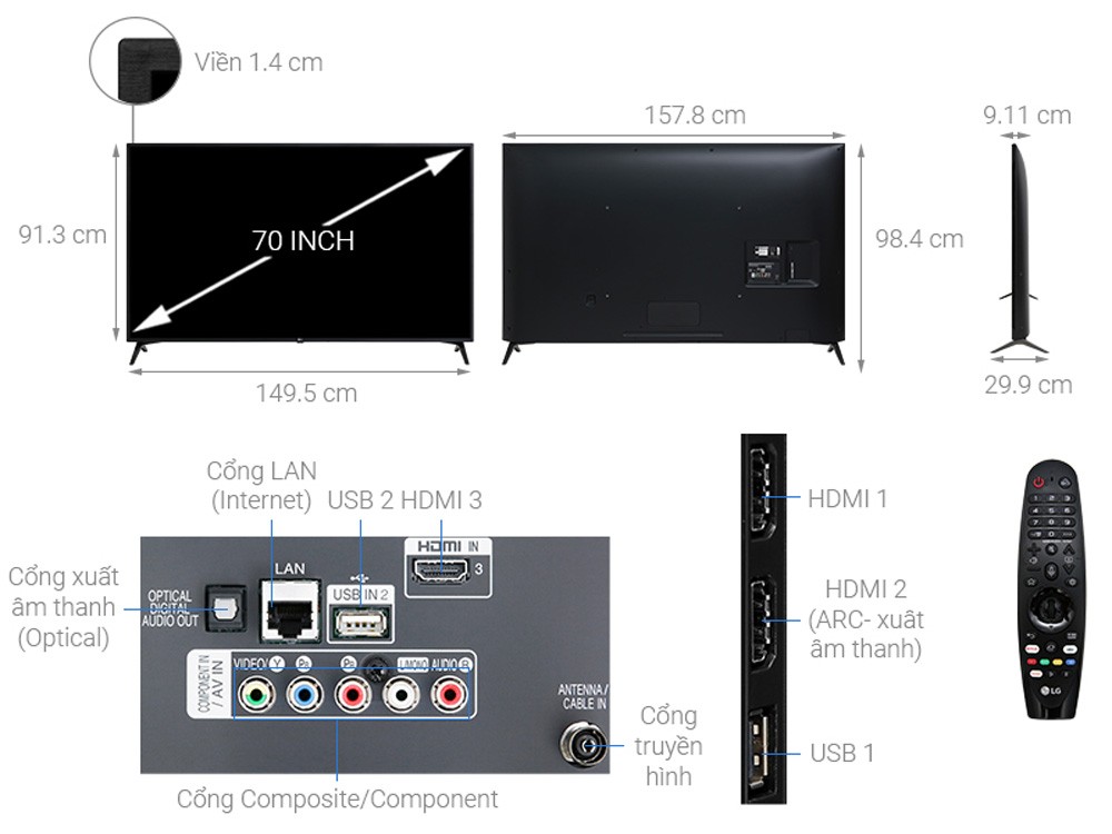 Quais são os tamanhos das TVs de 32, 40, 43 e 55 polegadas... da Sony, Samsung e LG?