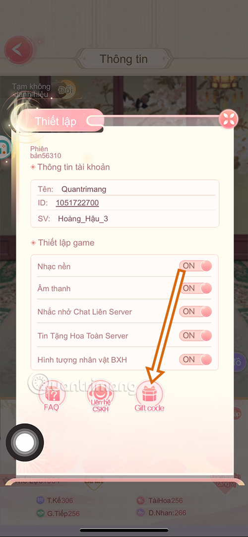 The latest Giftcode for Queen Gia Lam and how to redeem the code for rewards