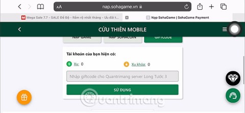Aktueller Cuu Thien Mobile Code und Anweisungen zur Codeeingabe