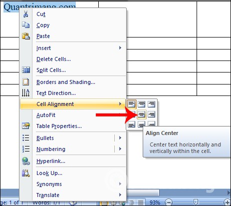 Formas de centrar celdas en una tabla en Word