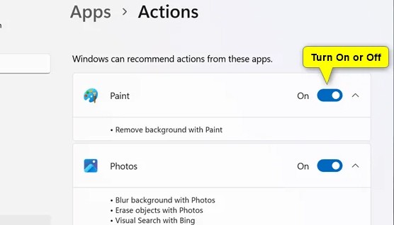 Cách tắt hành động đề xuất cho ứng dụng Windows 11