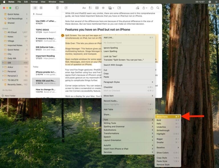 So verwenden Sie verschiedene Schriftarten in Apple Notes