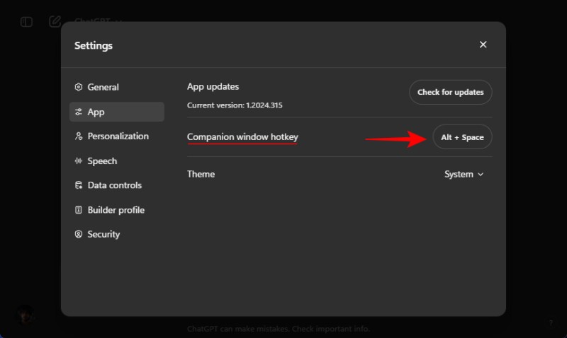 Windows'ta ChatGPT kısayol tuşu nasıl değiştirilir