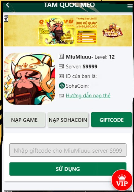 Dernier code Tam Quoc Meo et comment saisir le code