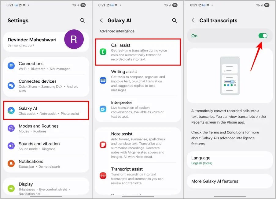 كيفية عرض نص تسجيل المكالمات على هاتف Samsung Galaxy