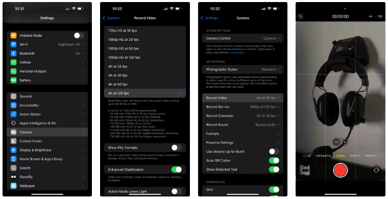 iPhone 16 Pro'da 4K/120FPS video kaydı için ayarlar nasıl değiştirilir
