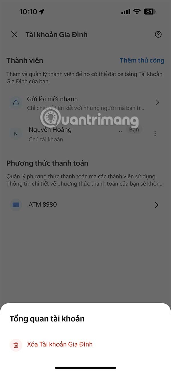 Instruções para criar uma conta familiar no Grab