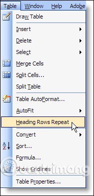 Comment répéter la barre de titre d'un tableau dans Word Comment répéter la barre de titre d'un tableau dans Word