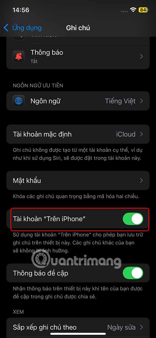 Инструкции по изменению учетной записи по умолчанию в Apple Note