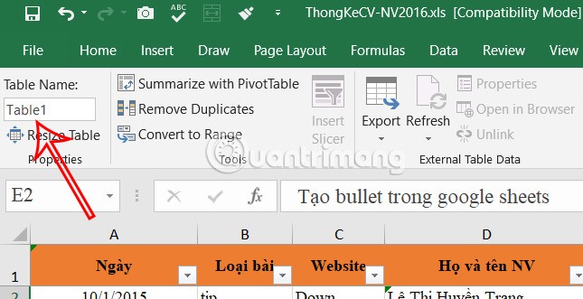 Instrucțiuni pentru denumirea tabelelor Excel Instrucțiuni pentru denumirea tabelelor Excel