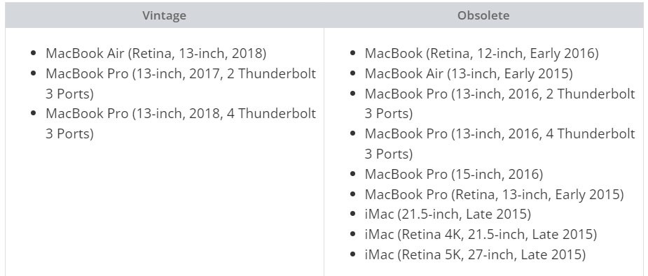 Apple, 12 Mac modelini eski ürün listesine ekledi