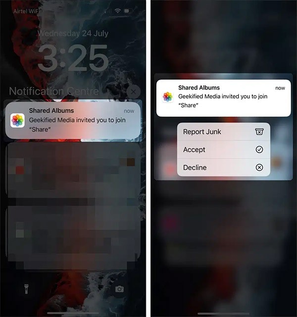 Instructions for joining shared albums on iPhone