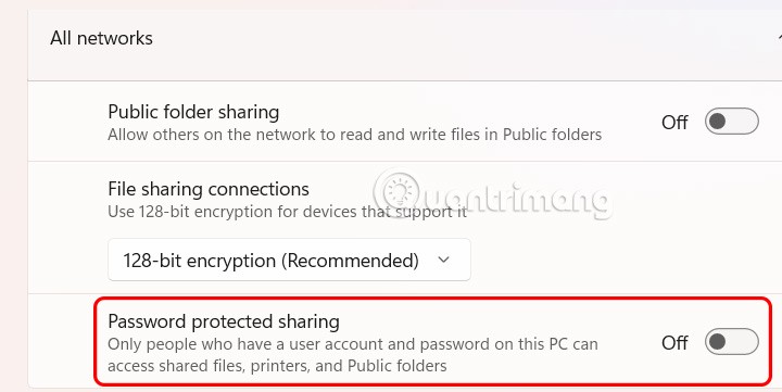 How to turn off password sharing security in Windows 11