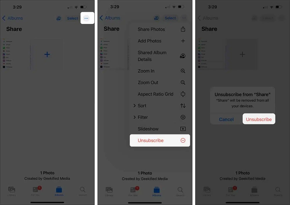 Instructions for joining shared albums on iPhone