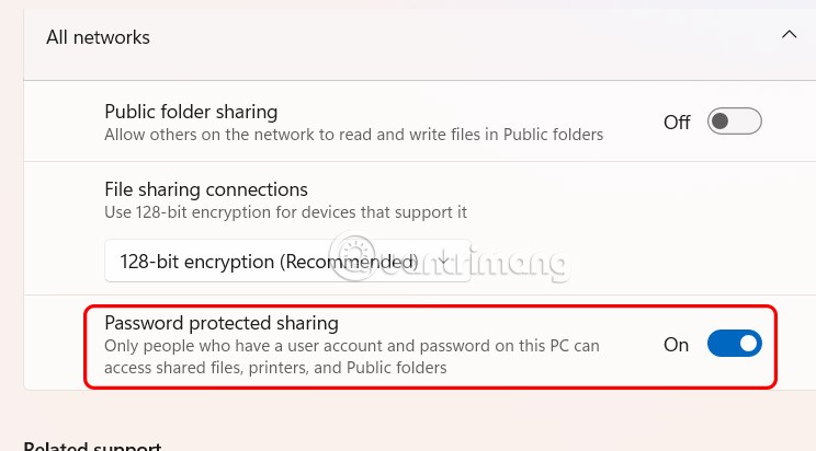How to turn off password sharing security in Windows 11