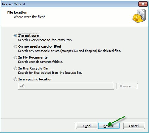 Recuperar datos borrados con Recuva Portable en Windows 7