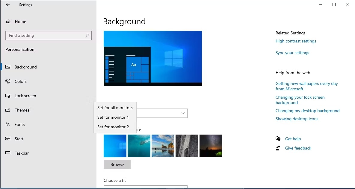 วิธีตั้งค่าวอลเปเปอร์ที่แตกต่างกันบนแต่ละจอภาพ Windows 10/11