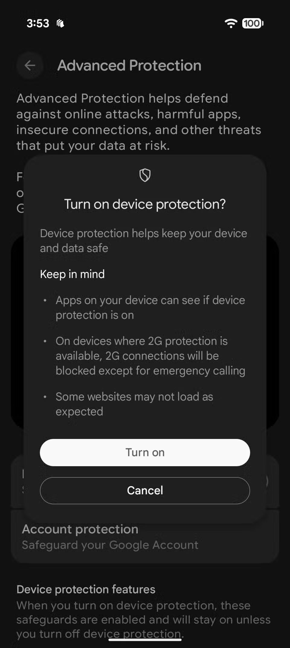 Cum se activează și se utilizează Protecția avansată în Android 16
