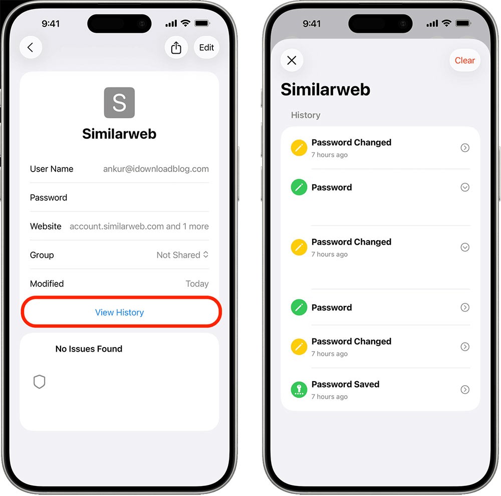 Anweisungen zum Anzeigen alter, auf dem iPhone gespeicherter Kontokennwörter