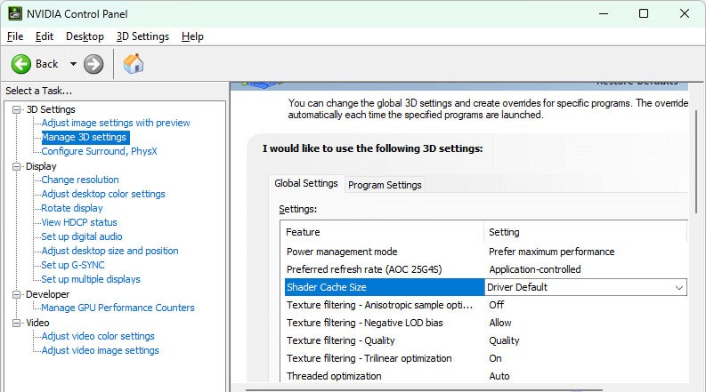Cómo borrar la caché de sombreadores de NVIDIA en Windows
