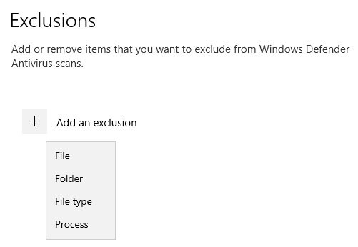 How to add exceptions in Windows Defender on Windows 10