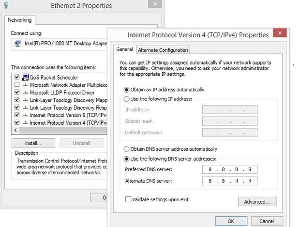Google DNS 8.8.8.8 ve 8.8.4.4'ü değiştirme talimatları