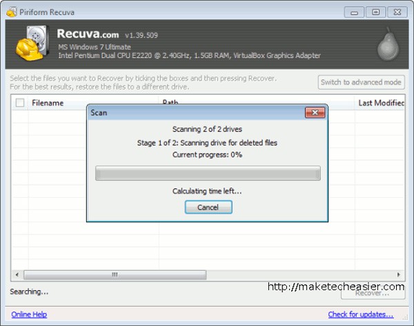 Recuperar datos borrados con Recuva Portable en Windows 7