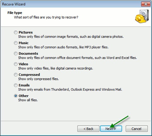 Recuperar datos borrados con Recuva Portable en Windows 7