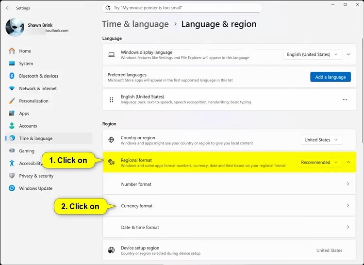Comment changer le format de devise dans Windows 11